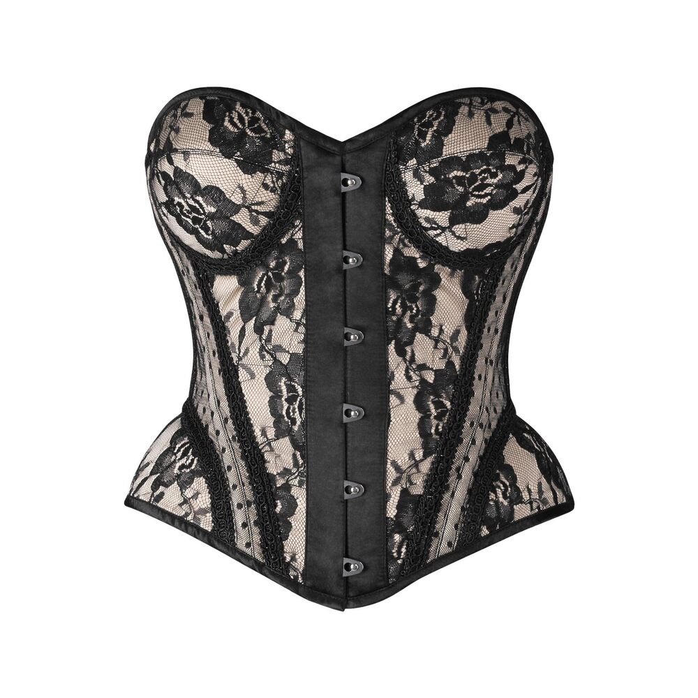 9353 Top Drawer Nude w/Black Lace Steel Boned Underwire Bustier Corset 5X